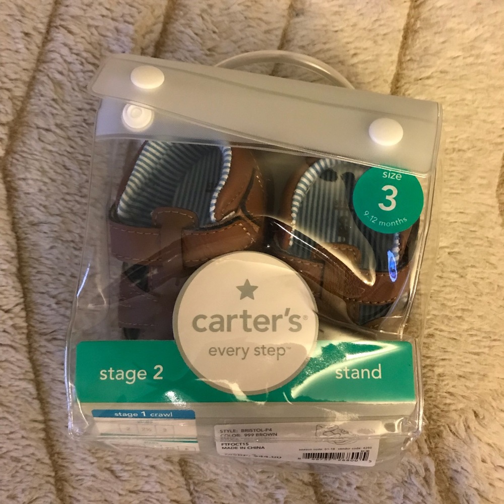 Carters size 3 brown shoes, never opened